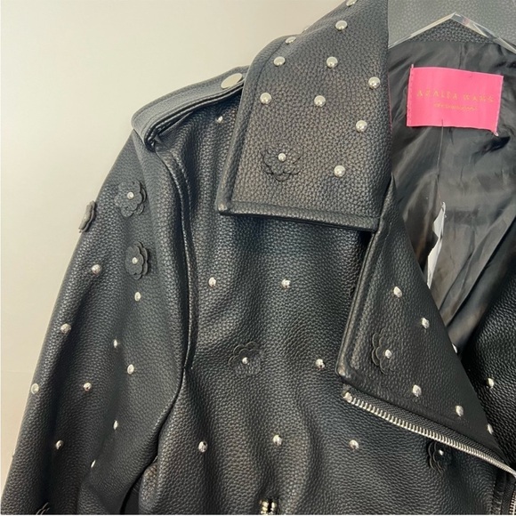 Azalea Wang NWT black studded floral faux leather jacket S - Picture 7 of 12